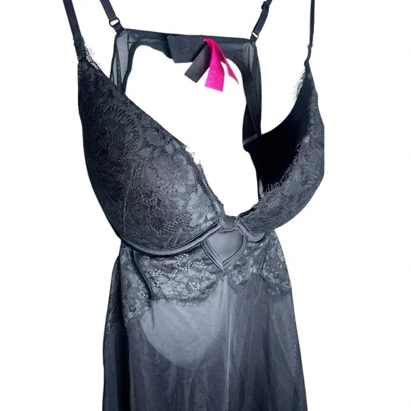 LaSenza Large Babydoll Lingerie Outfit Black Push Up Sexy Sheer Lace Chemise Bra - Picture 11 of 13
